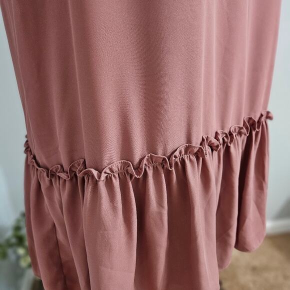 Amanda Uprichard Cold Shoulder Pirouette Henna Mauve Pink Ruffled Dress Large - Picture 10 of 13